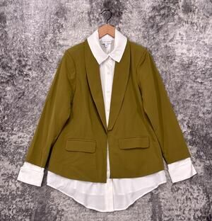 New Stacy London Blazer Small Womens Green Twofer Layered Jacket